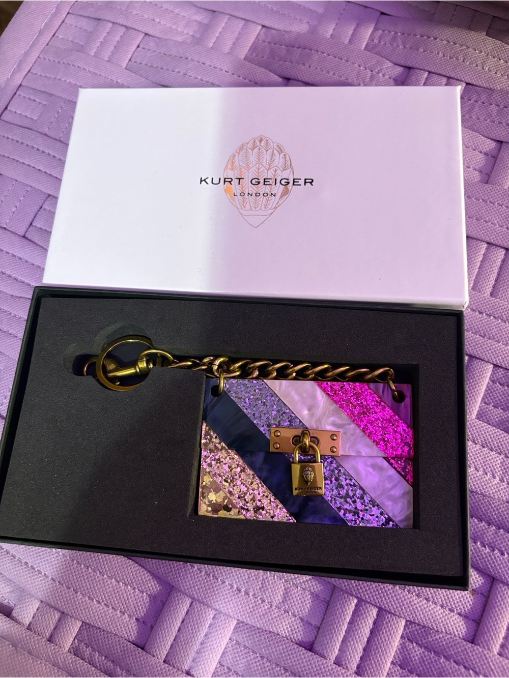 Kurt Geiger Multicolor Glitter Chevron Key & Bag Charm ~New